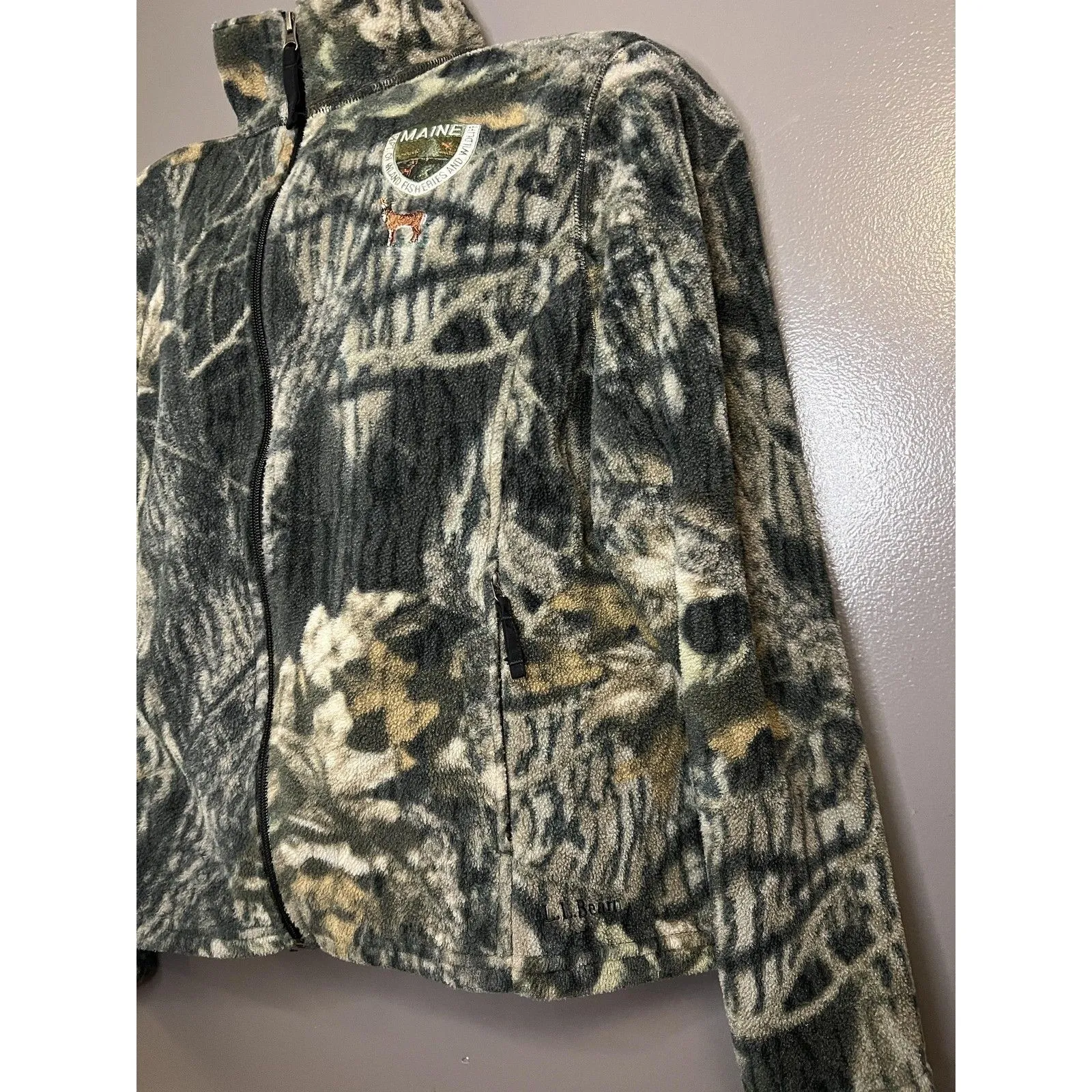 L.L.Bean Jacket Womens XL Maine Fisheries Uniform Camo Polartec Fleece Full Zip Green - Image 4