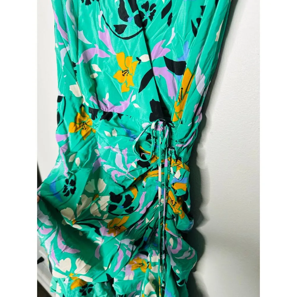 VERONICA BEARD Green Floral Printed Silk Ruched Ruffled Maria Dress Size 4 - Image 12