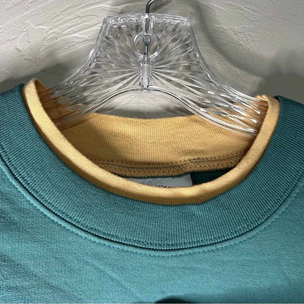 Country Store Scarecrow Harvest Fall Teal Inset Collar Pullover Crewneck Sweater Green Size XL - Image 5