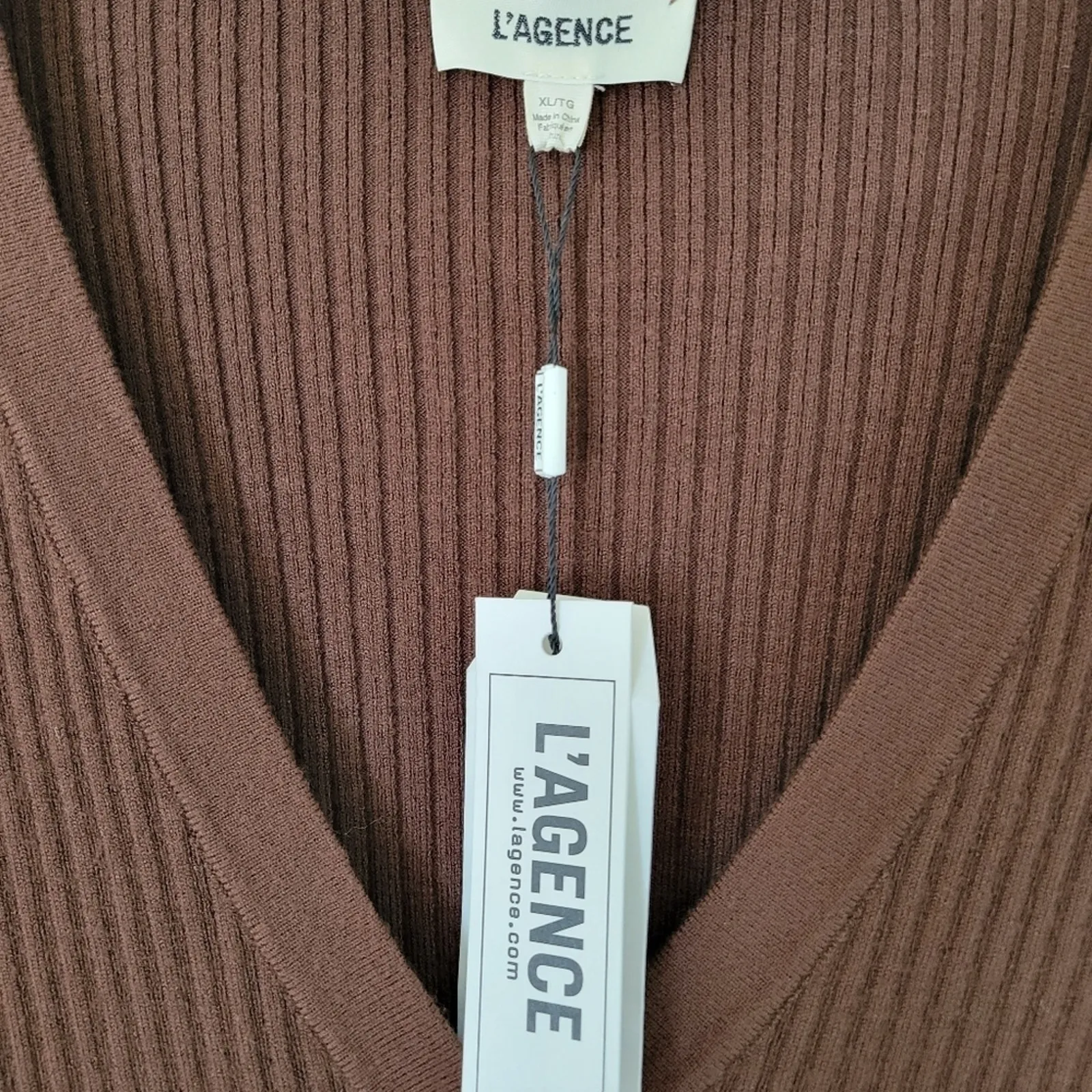L'AGENCE Lira Rib‎ Henley Bodysuit Size XL Chocolate Brown New with Tag $365 - Image 7