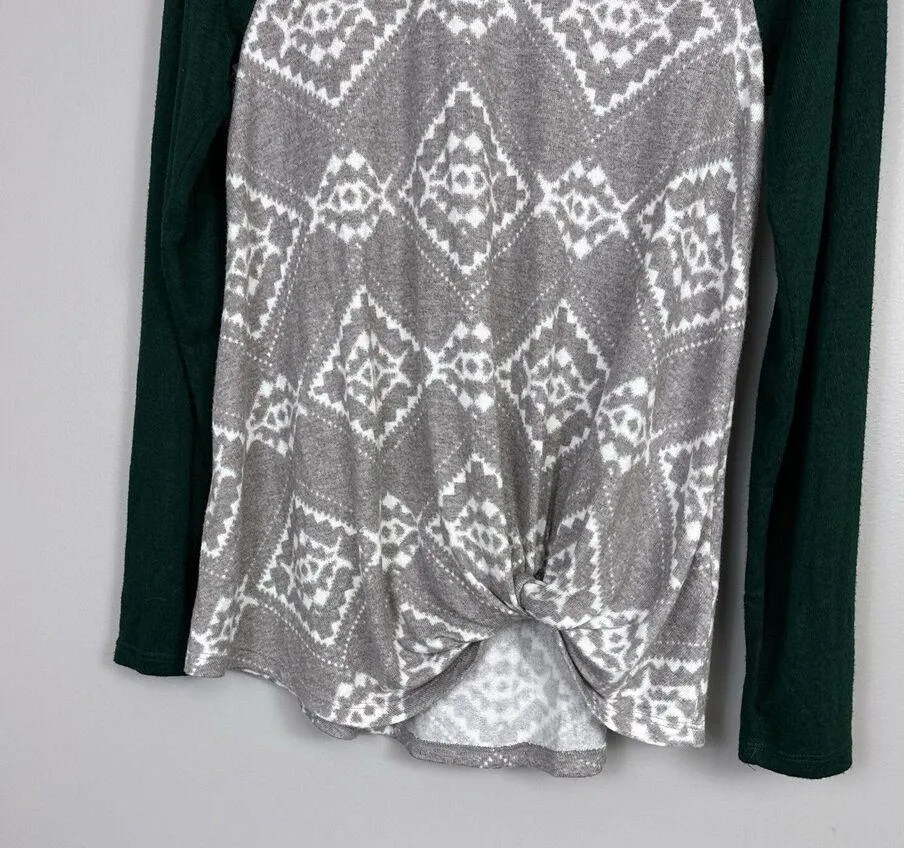 New Maurices Sweater Size XS Front Knot Raglan Sleeve Gray Green Top Shirt - Image 3