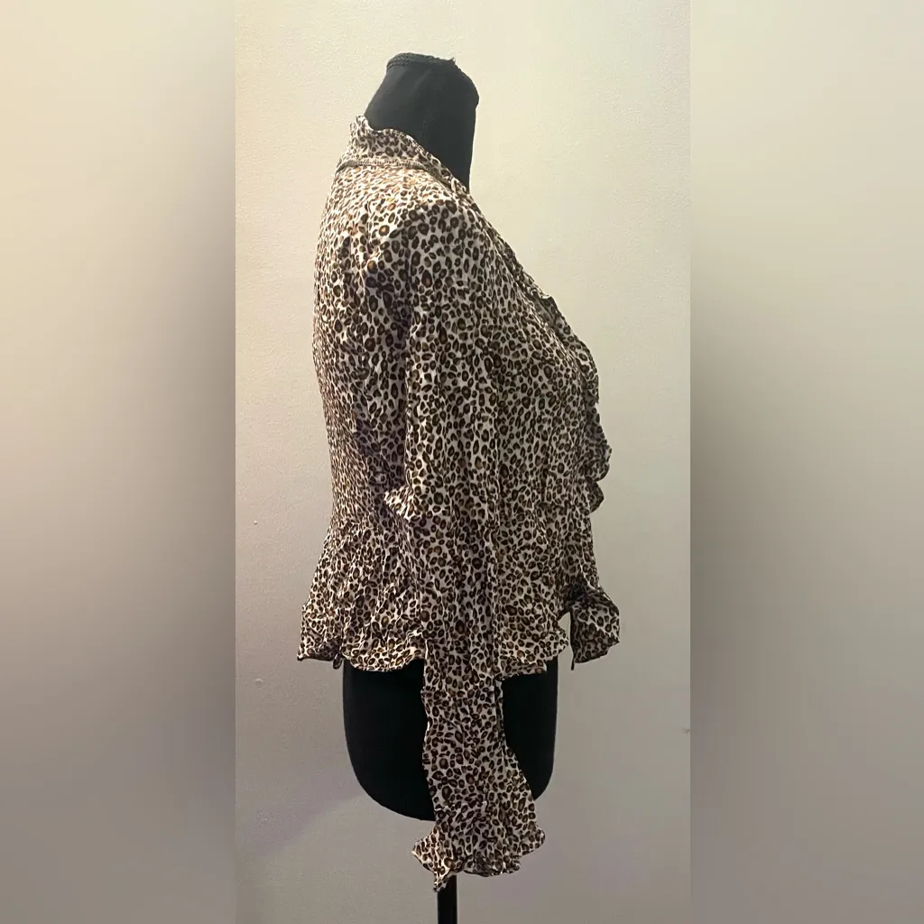 Vestique- Animal Print Ruffle Blouse Size M - Image 2