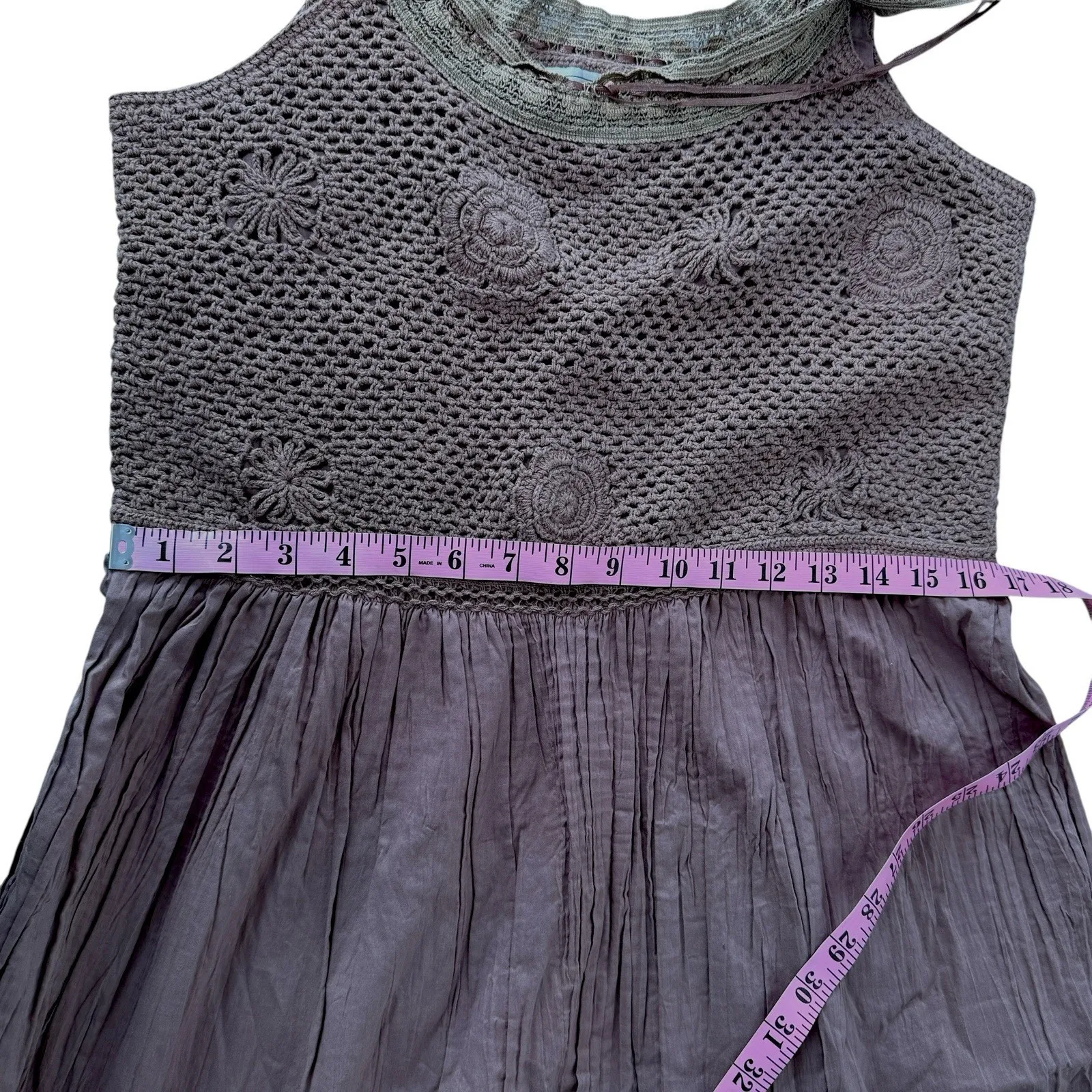 VTG Victoria Holley Crochet Fairycore Cottagecore‎ Brown Dress 100% Cotton Sz 12 - Image 7