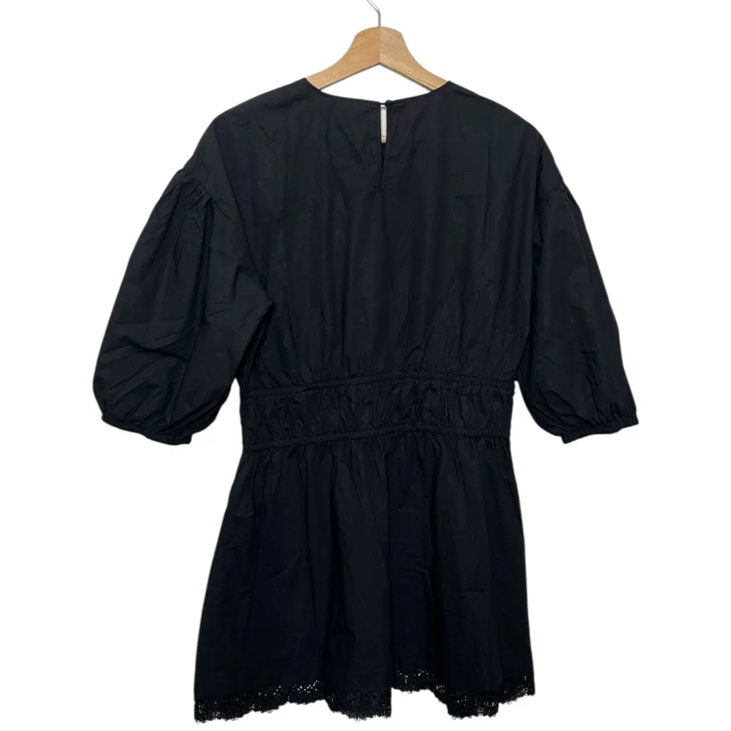 ZARA Black Mini Dress Lace Hem Puff Sleeve Cinched Waist Women’s Medium - Image 5