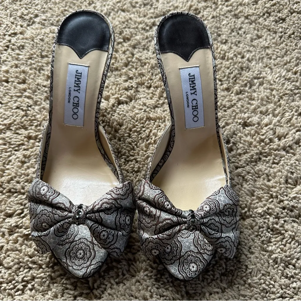 Vintage Jimmy Choo kerala brocade mules with encrusted crystals bow size 38 1/2 - Image 16