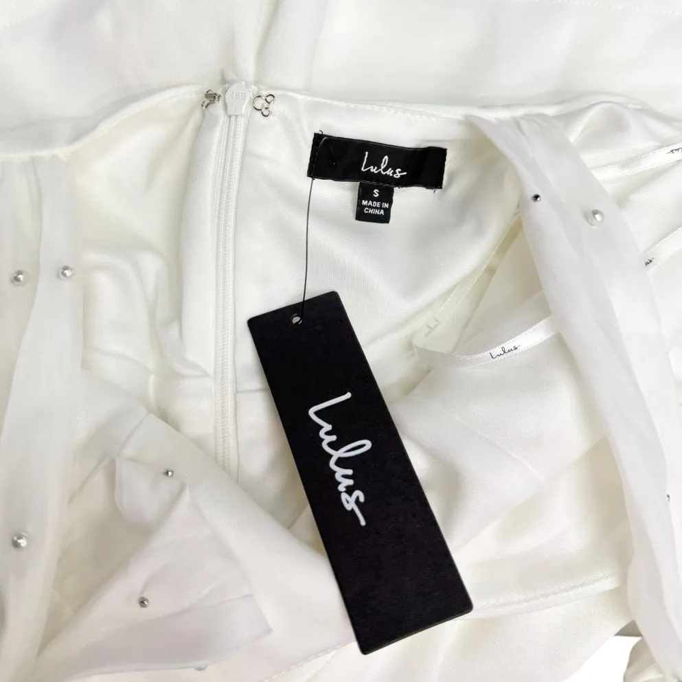 Lulus Certainly Aglow White Organza Pearl Tie - Image 4