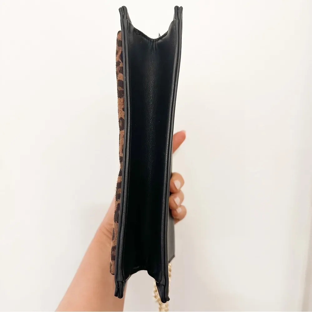 Express Animal Print Vegan Leather Flap Gold Chain Handbag Brown Black - Image 9