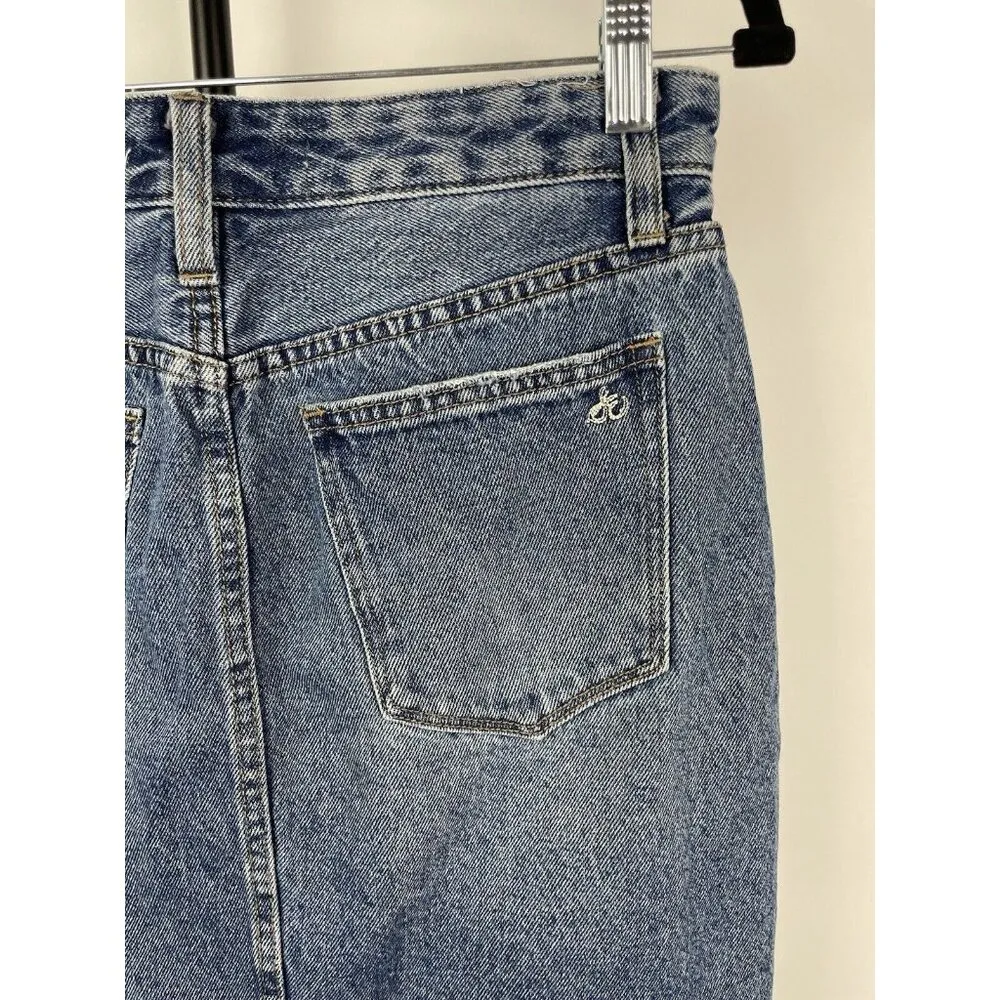 Sam Edelman Medium Blue Wash The Riley Asymmetrical Raw Hem‎ Denim Jean Skirt 29 - Image 4