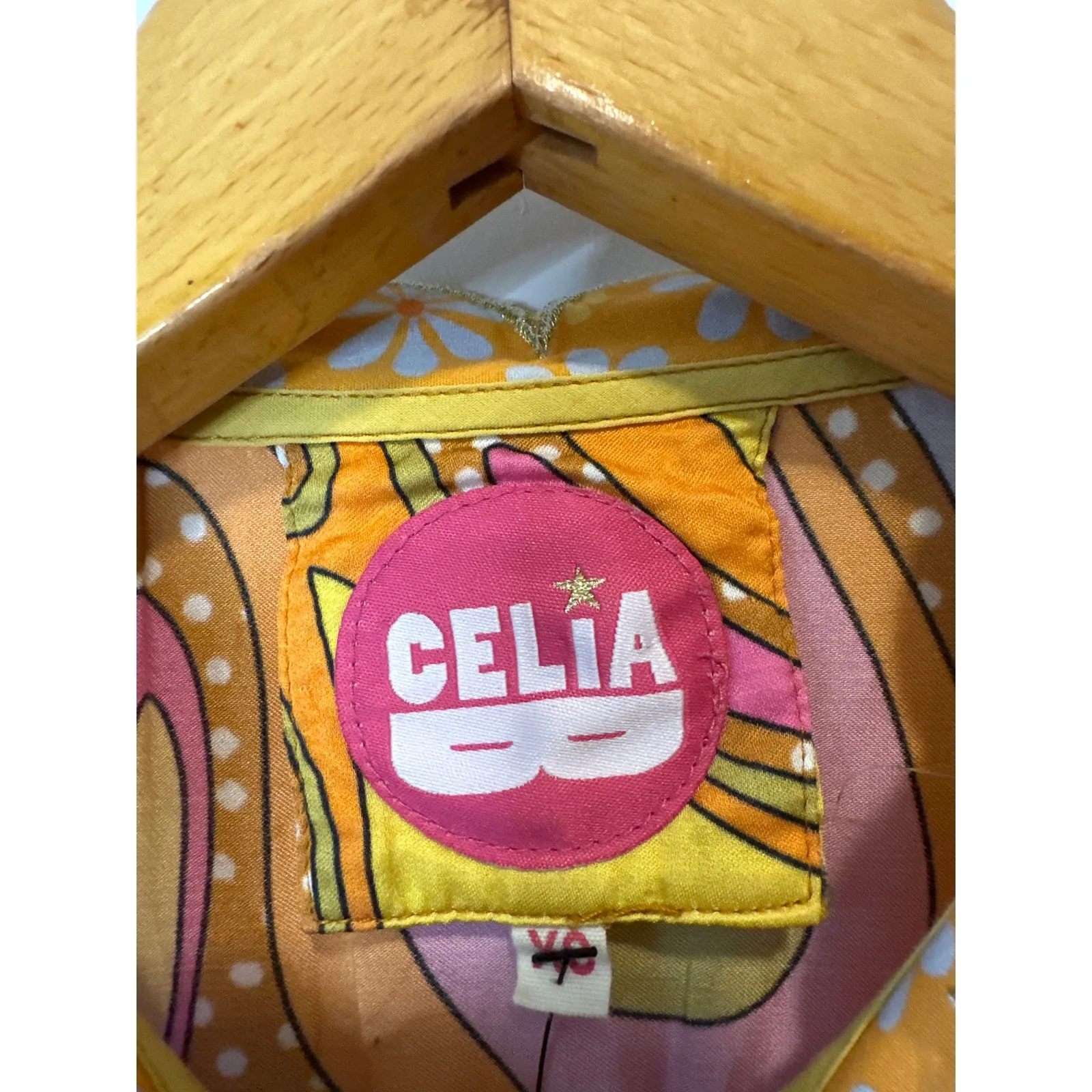 Celia B Lobelia Dress XS Multicolor Floral Midi Pom Pom Trim Boho Orange - Image 5