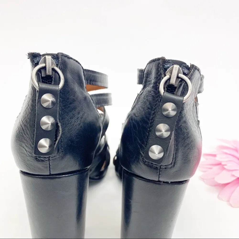 Ash Excelsior Leather Strappy Studded Block Heeled Cage Sandals: Black - Image 7