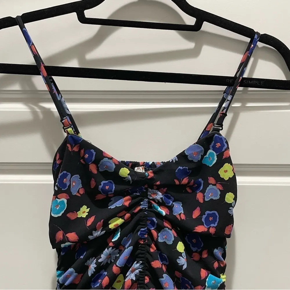 Black Floral Tiered Skirt Mini Y2K Dress - Image 2