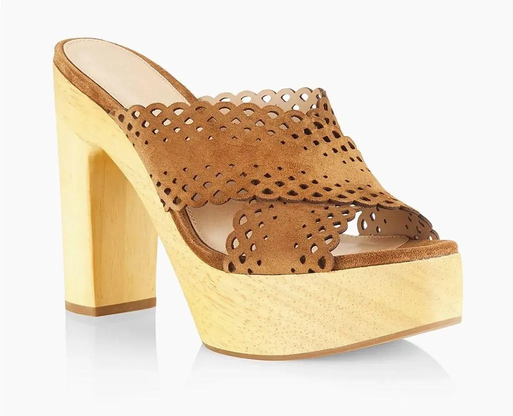 Veronica Beard Brown Perforated Mules Women’s Platform Sandals Criss Cross Stap - Image 6