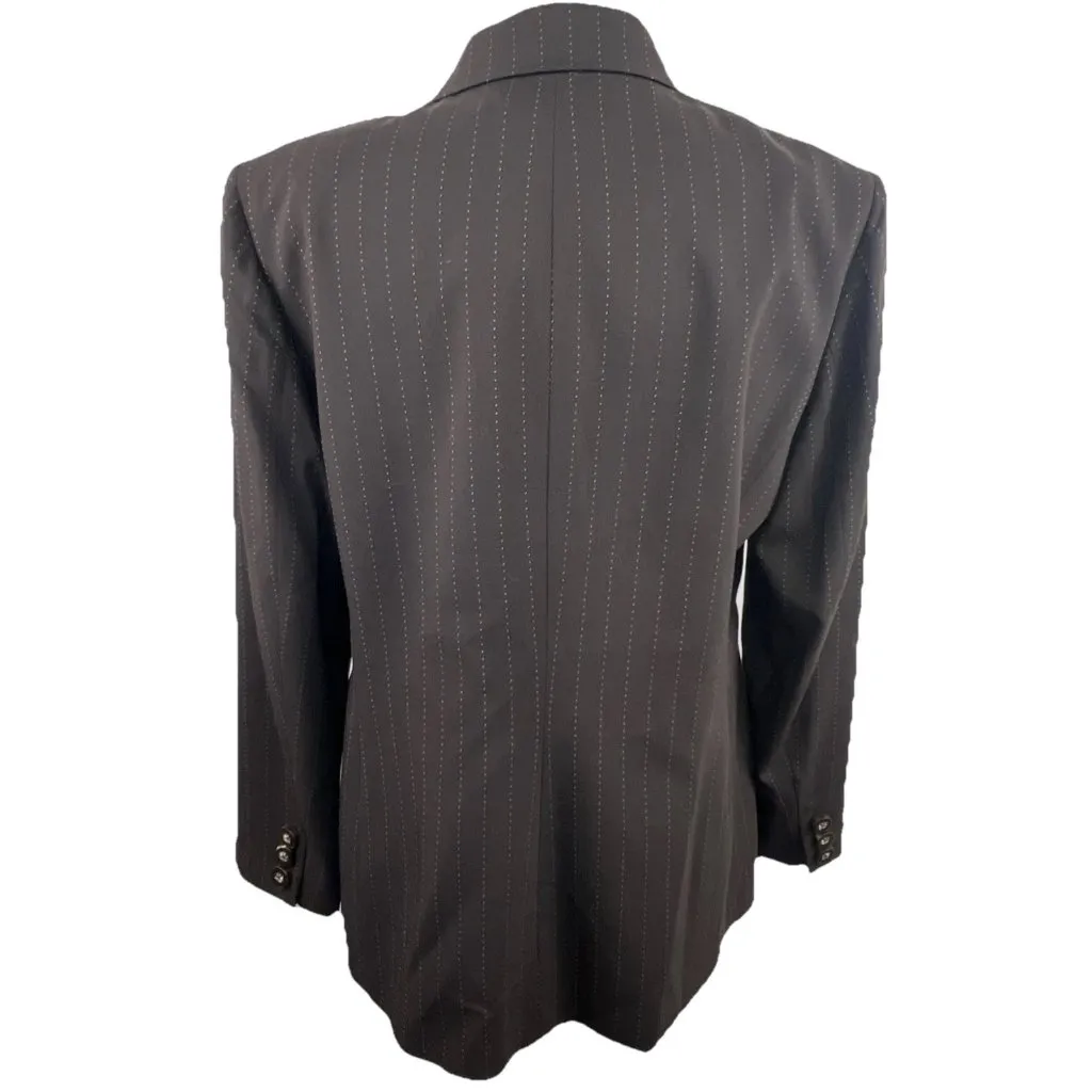 Dana Buchman Suit Set Wool 14P Brown Pin Stripe Blazer and Lined Pants Trousers - Image 16