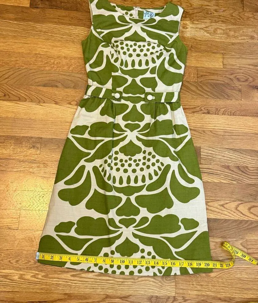 Tabitha Anthropologie Women’s 0 Tabitha Room Cotton Green Cream Retro Midi Dress - Image 9