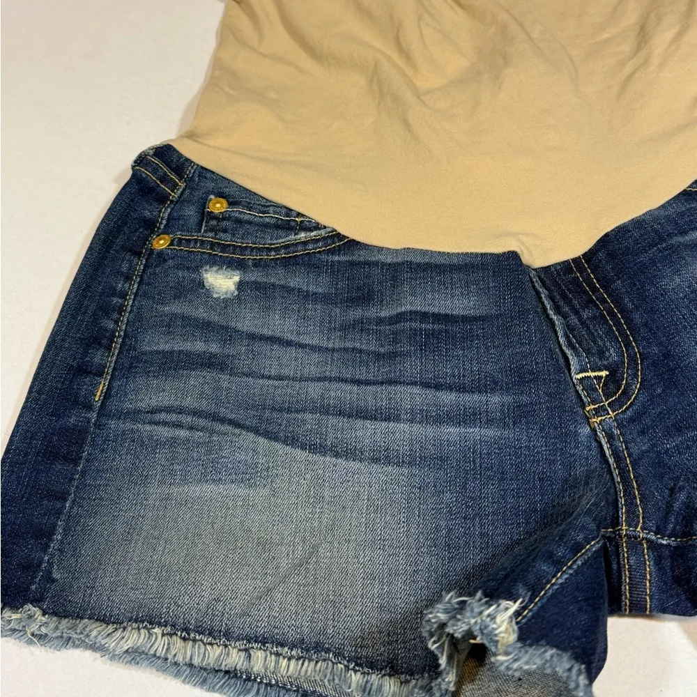 7 For All Mankind High Waist Blue and Tan Shorts - Image 2