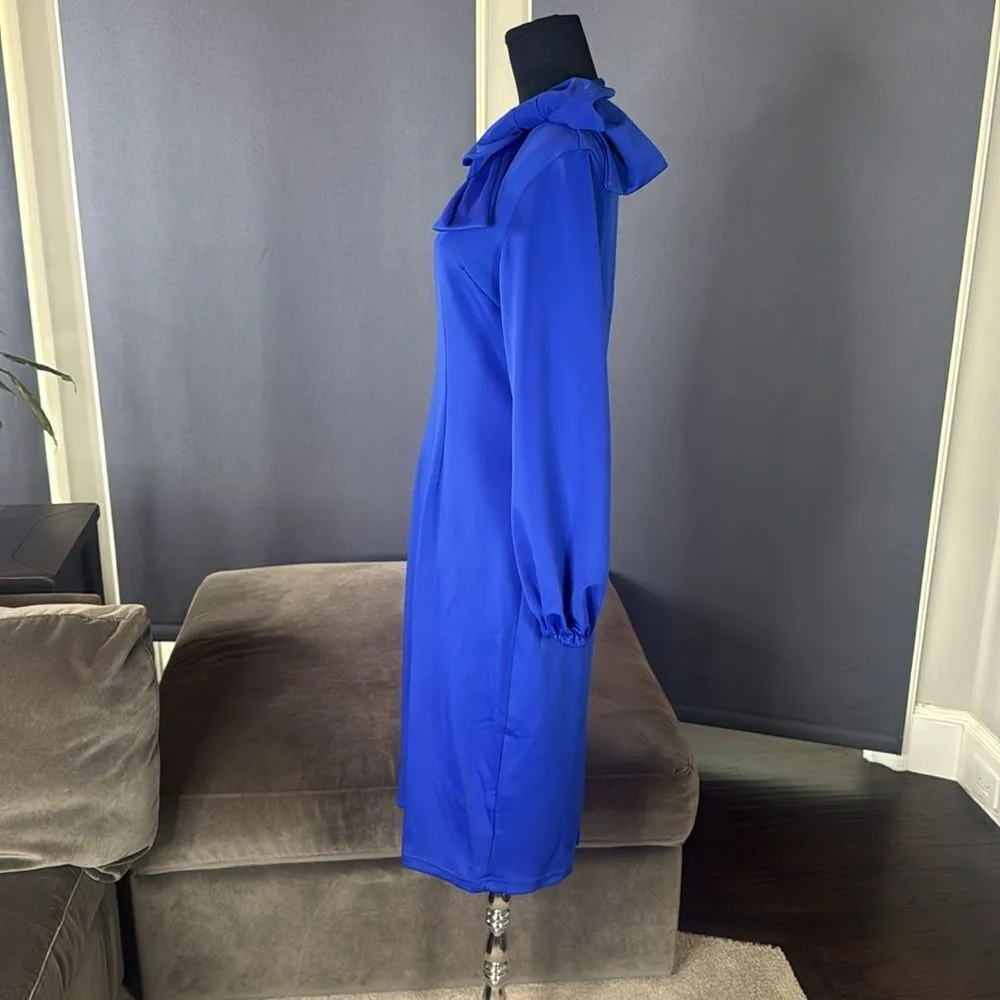 Women’s Blue Long Sleeve Midi Pencil Dress with Bow Detail Size M NEW Size M - Image 5