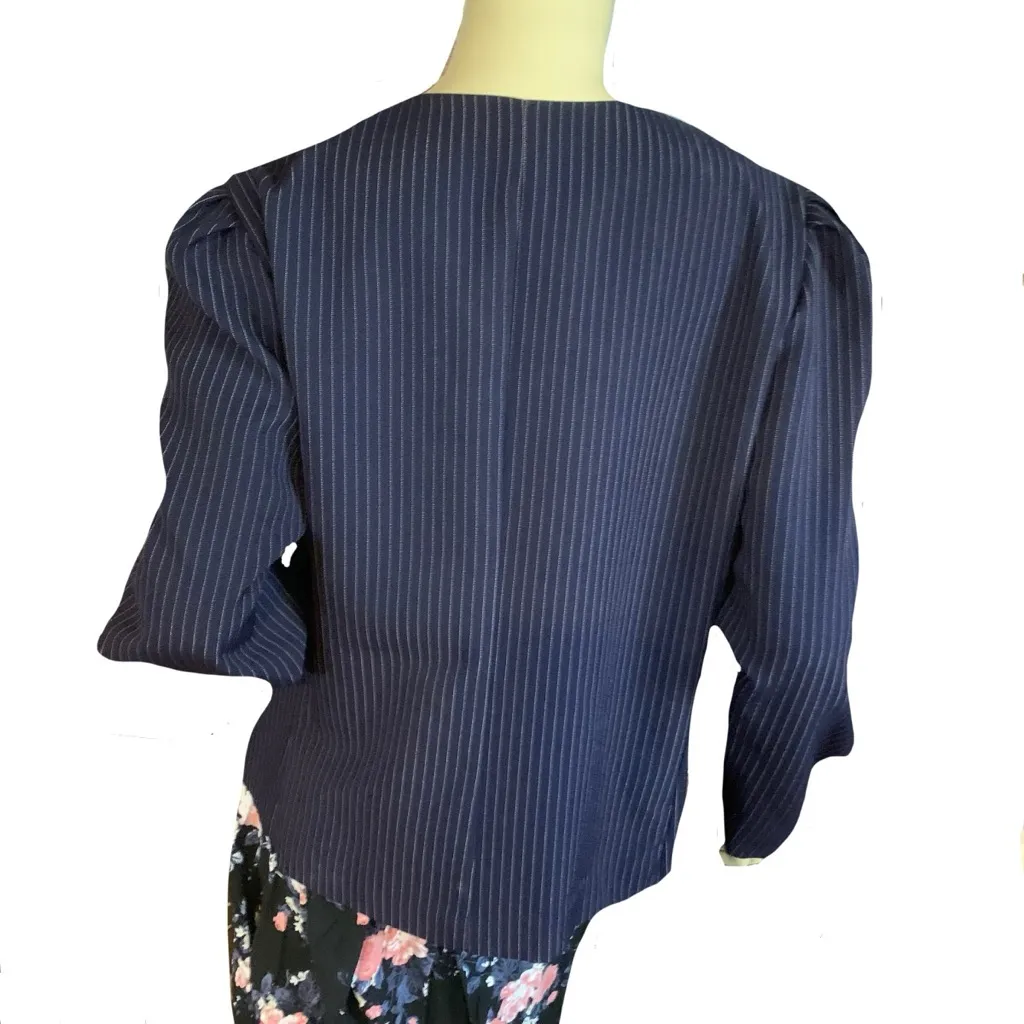 VINTAGE 1980'S GOOD TIMES BLUE & PINK STRIPED BLAZER (16P) - Image 3