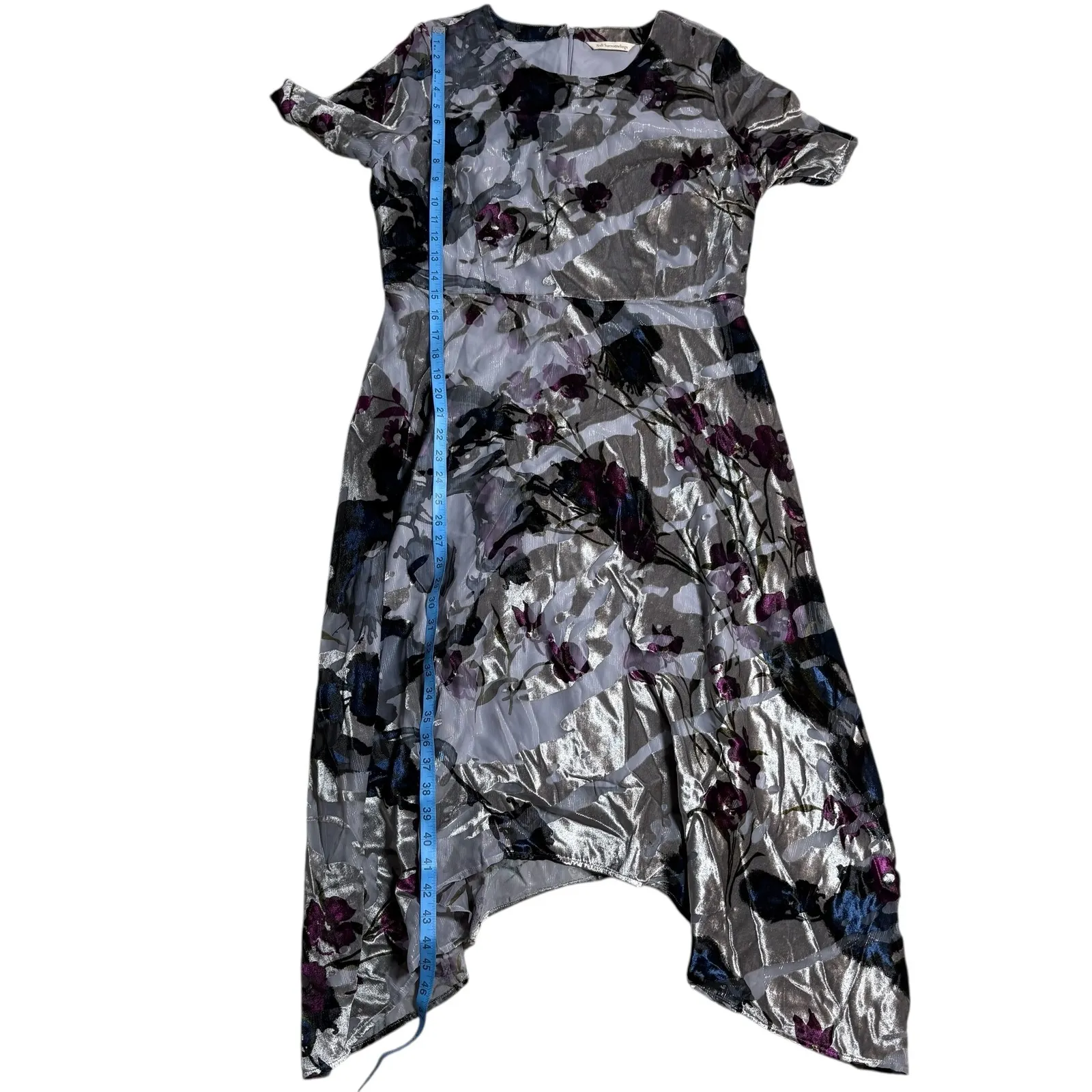Soft Surroundings Annika Velvet Floral Print Midi Dress Aster Gray Med - Image 7