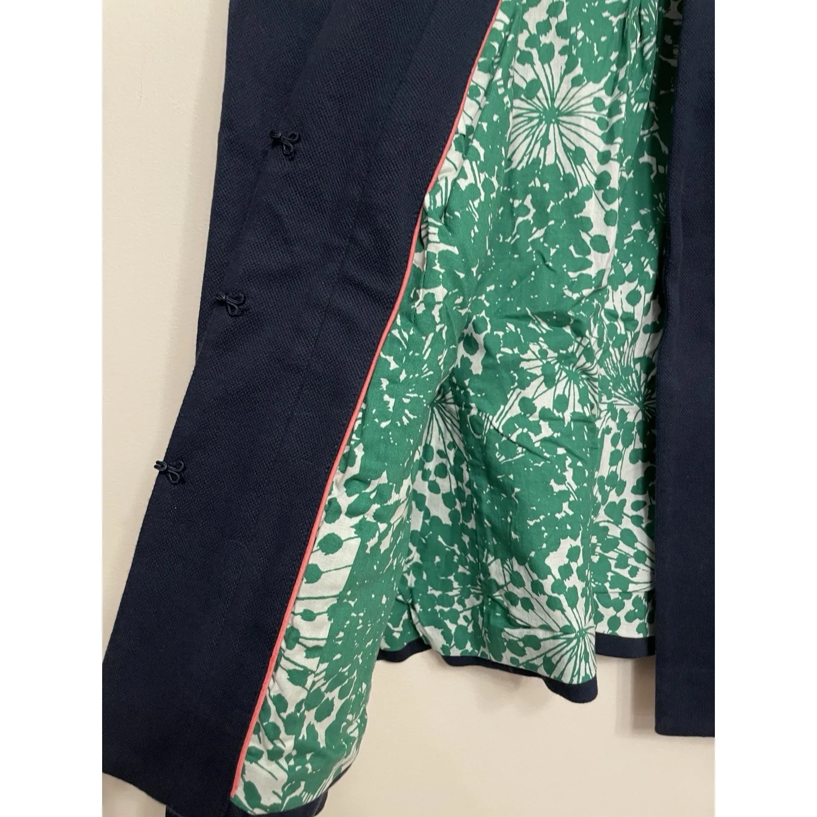 Boden Knit‎ Blazer Jacket Women Size 4 Navy Blue Tweed Pocket Career Office Flaw - Image 5