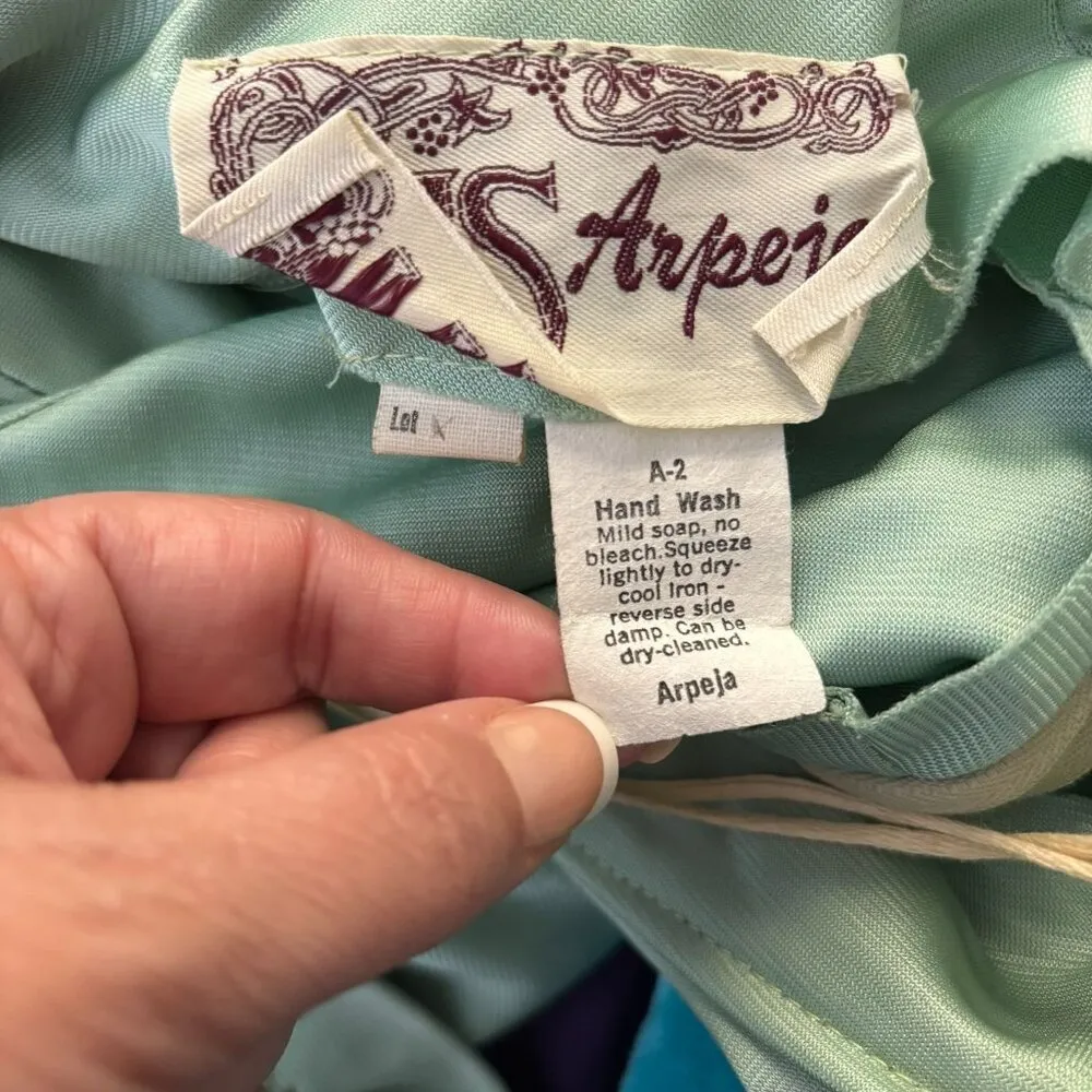 Vintage 70s One Shoulder Mint Green Maxi Dress Small Ruffle Overlay Zipper - Image 10