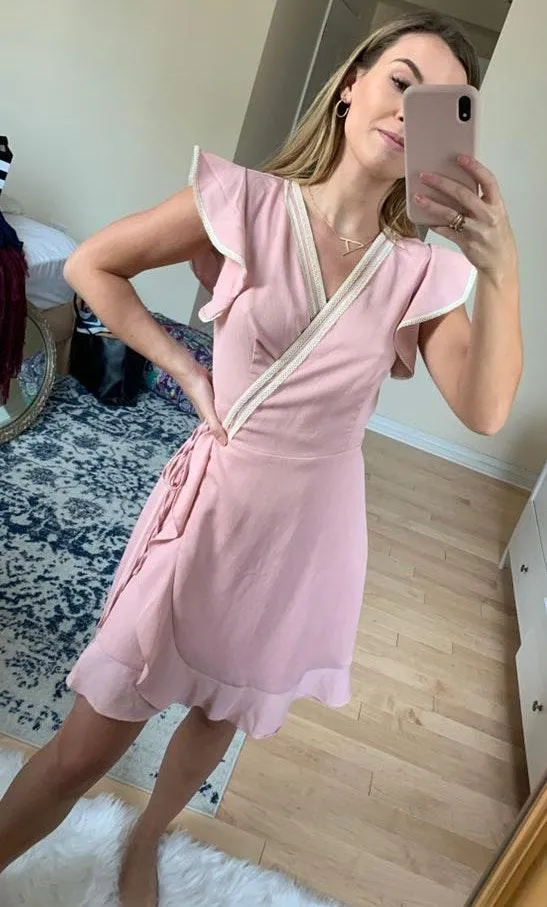 Collective Concepts Light Pink Ruffle Wrap Dress - Image 2