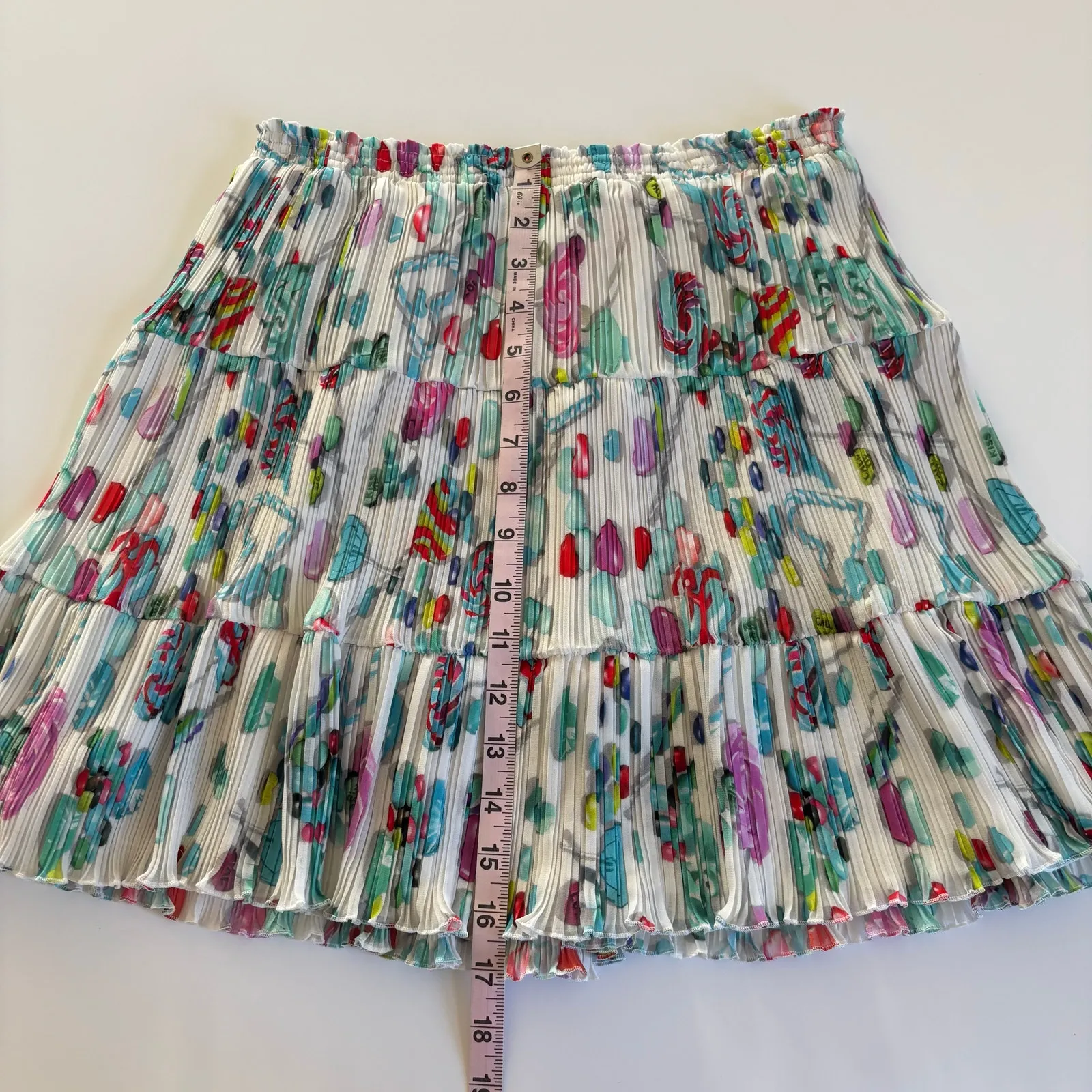 Giamba Paris Candy Print Tiered Pleated Mini Skirt Stretch Waist Women’s Small White - Image 4