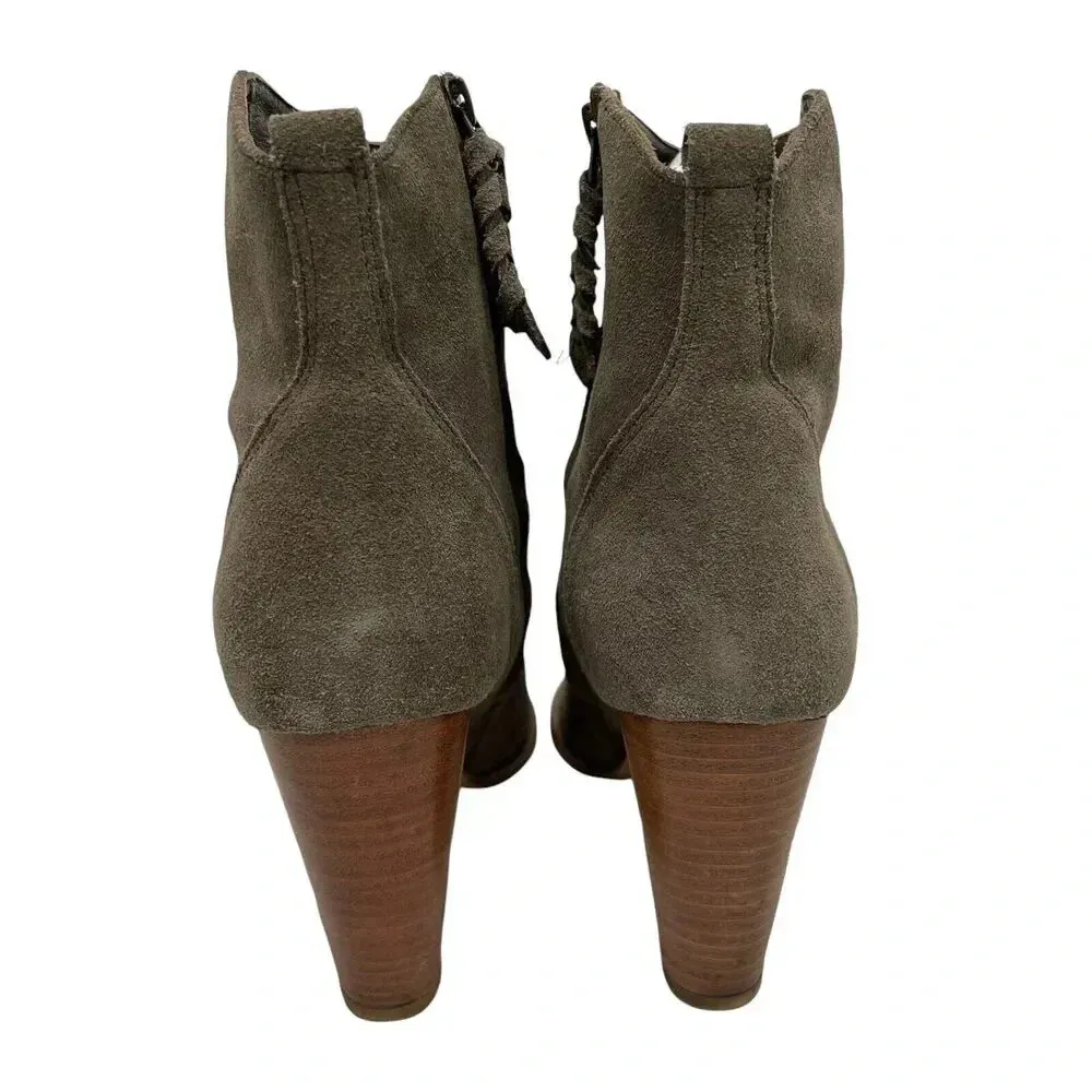 Joie Dalton Suede Leather Side Zip Block High Heel Boot Tan Booties Size 11 US - Image 7