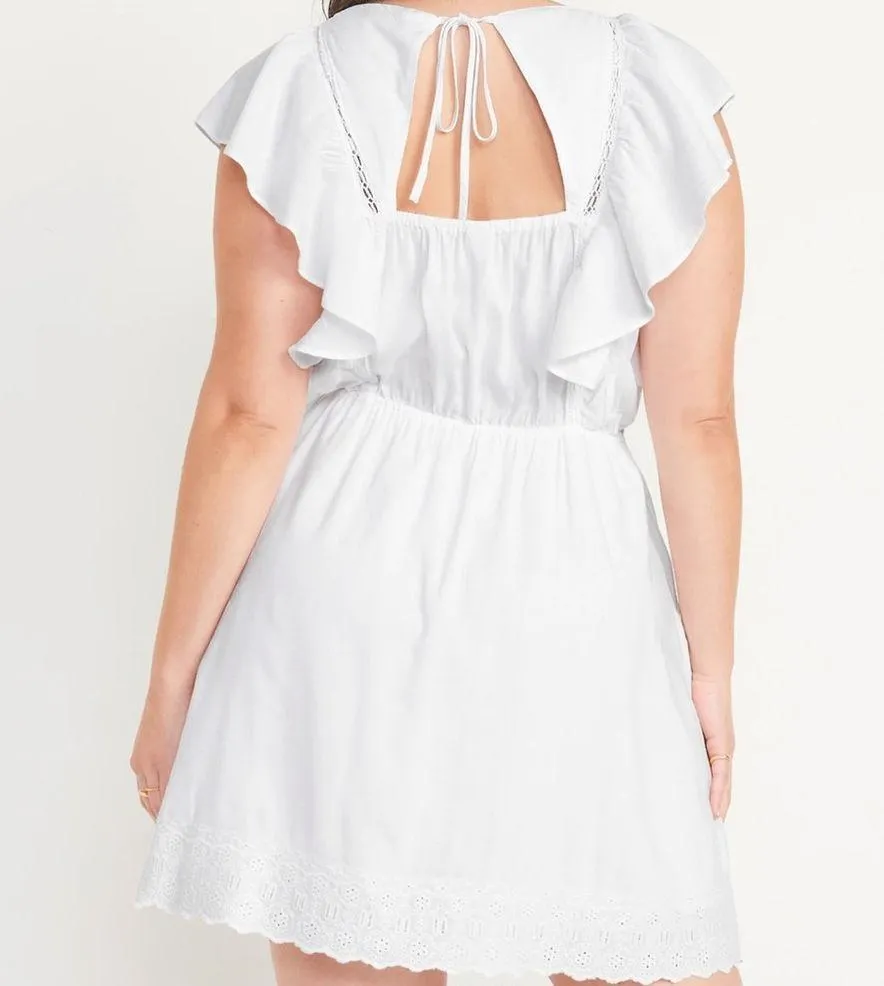 New  waist-defined flutter-sleeve tie-back mini dress, size xl - Image 9