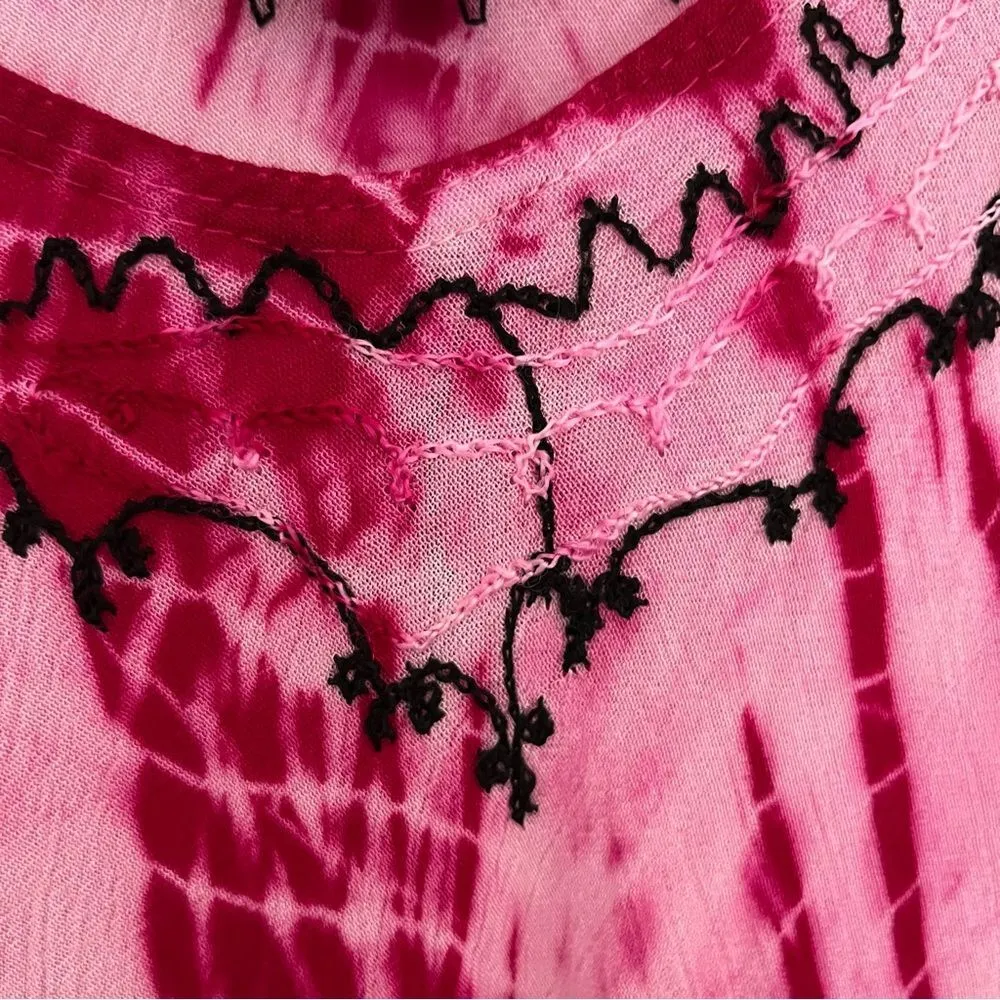 Ingear Vintage tie dye dress beach cover up one size pink Black - Image 7