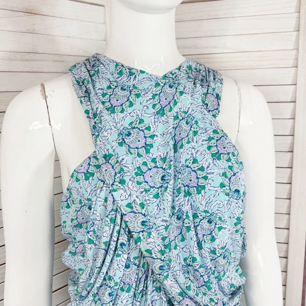 Loft Floral Bloom Crossover Halter Dress Blue Green Lavender‎ Size 4 Tall 4T - Image 7
