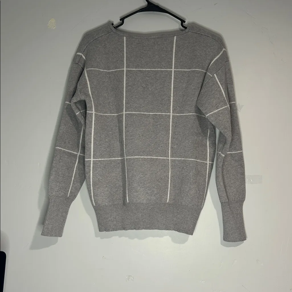 bohme Gray Checkered V-Neck Sweater - Image 3