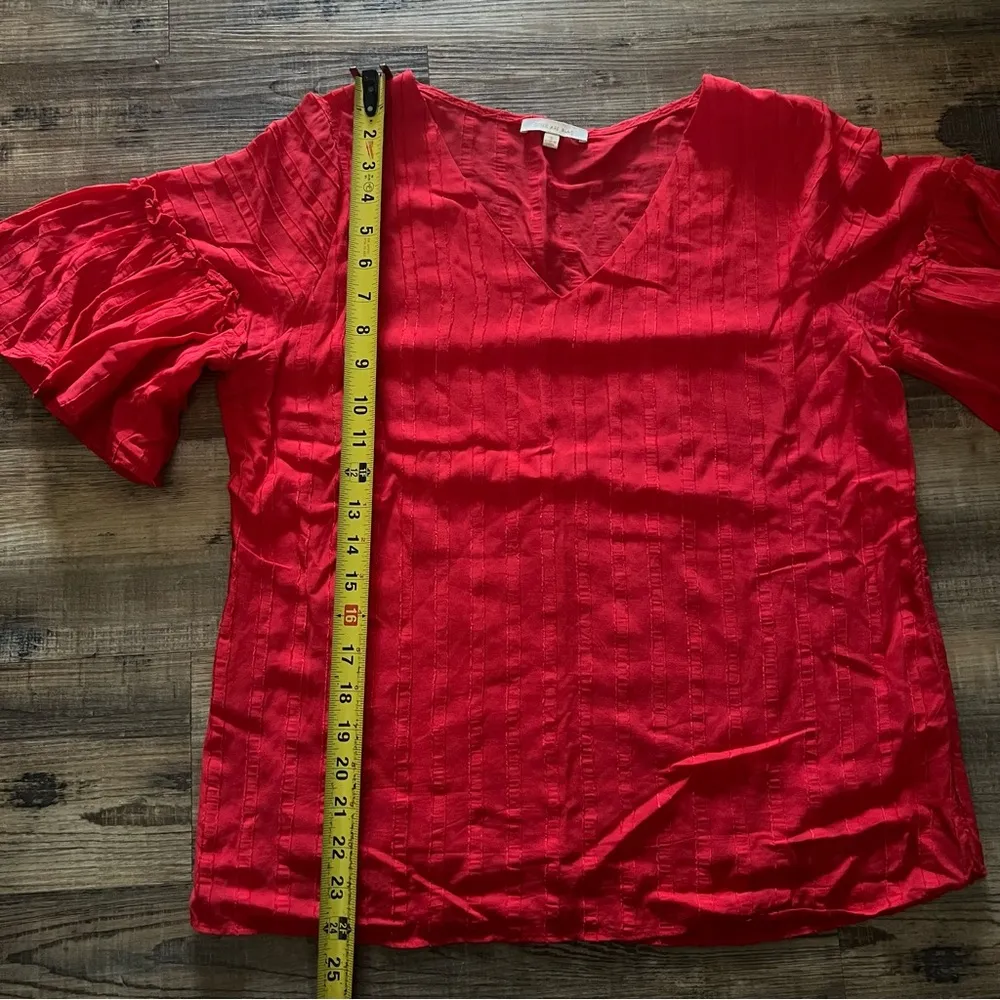 Skies Are Blue Womens Red Short Sleeve Pleated Blouse Size Small - Image 5