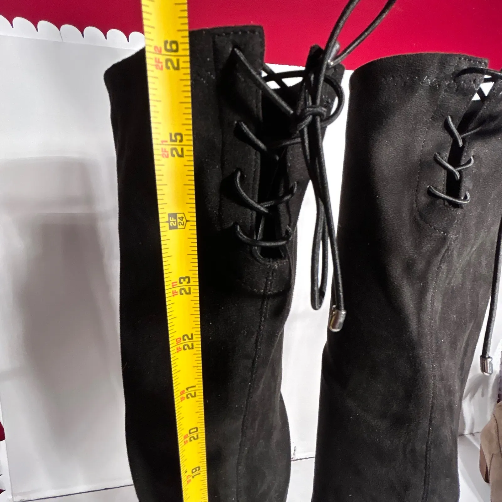 Chinese Laundry Black Suede Lace Up Back Chunky Heel Over The Knee Boots Size 8 - Image 4