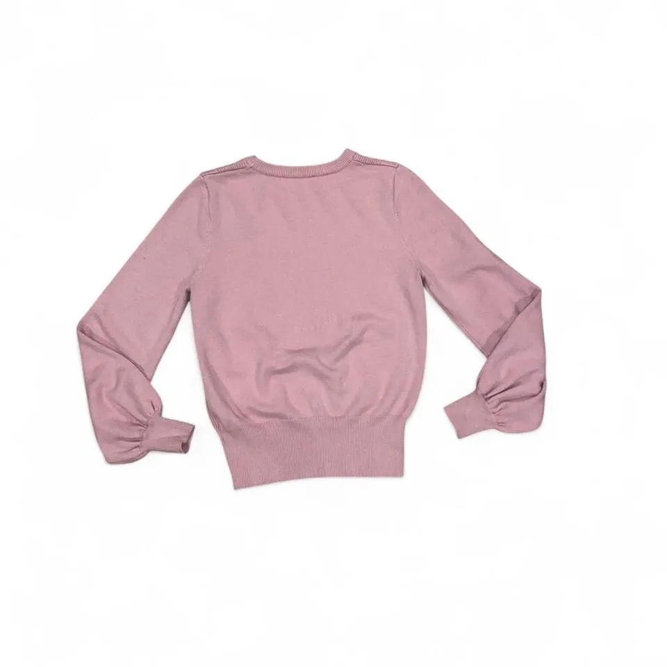 Light pink cable knit balloon sleeve sweater - Image 5