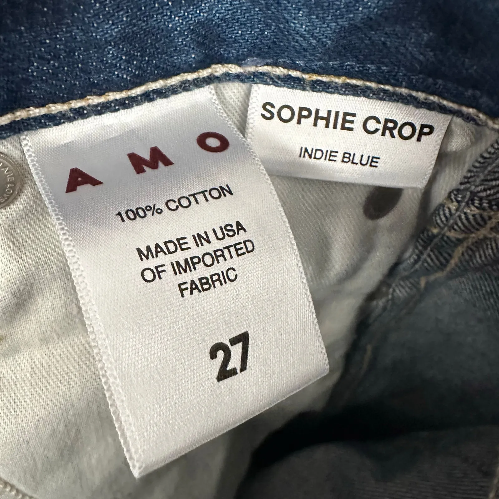 AMO Denim Sophie Crop Dark Wash Indie Blue Straight High Rise Jeans 27 Waist - Image 11