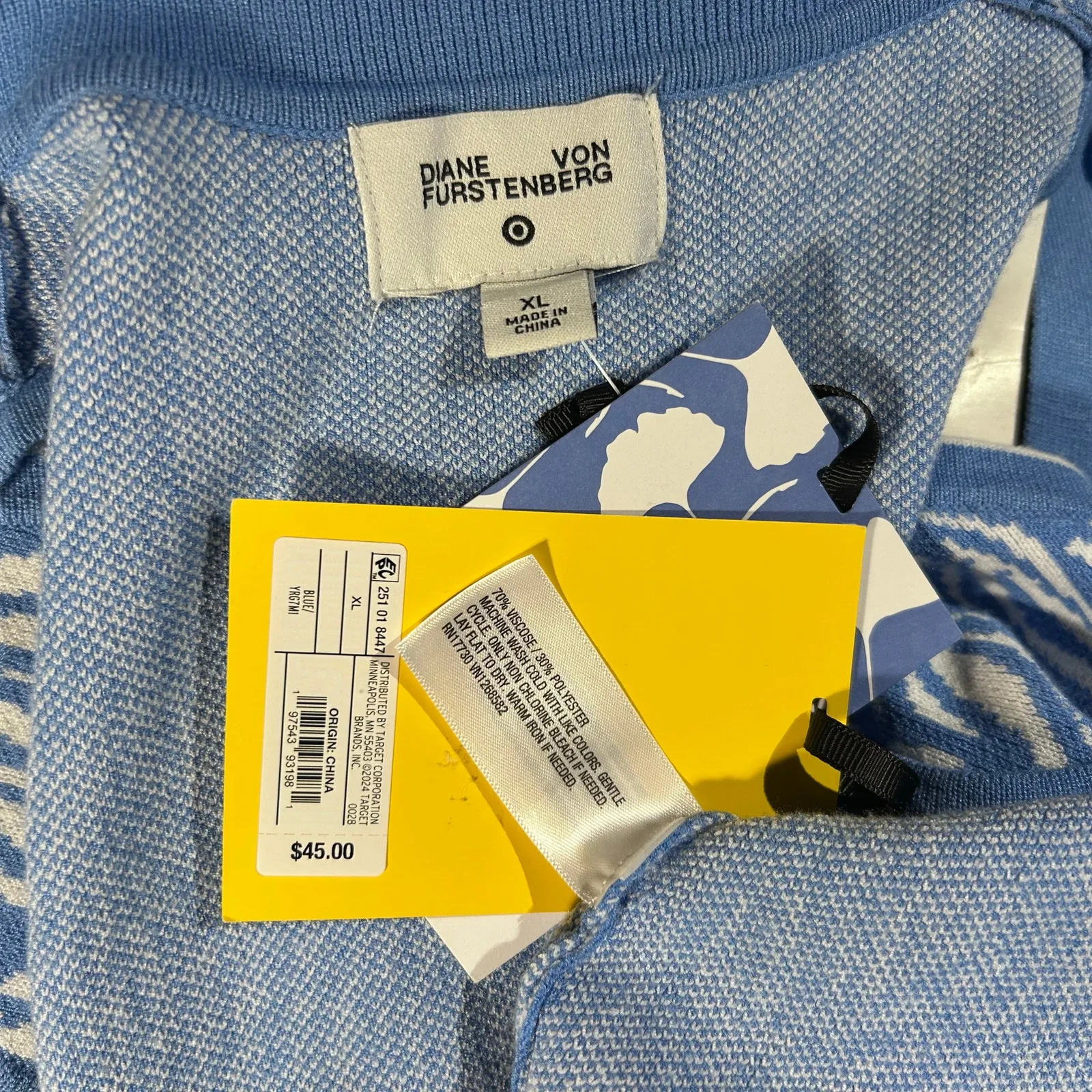 Diane Von Furstenberg Knit Wrap Dress NWT SZ XL Blue White Sea Twig Cottage Core - Image 11