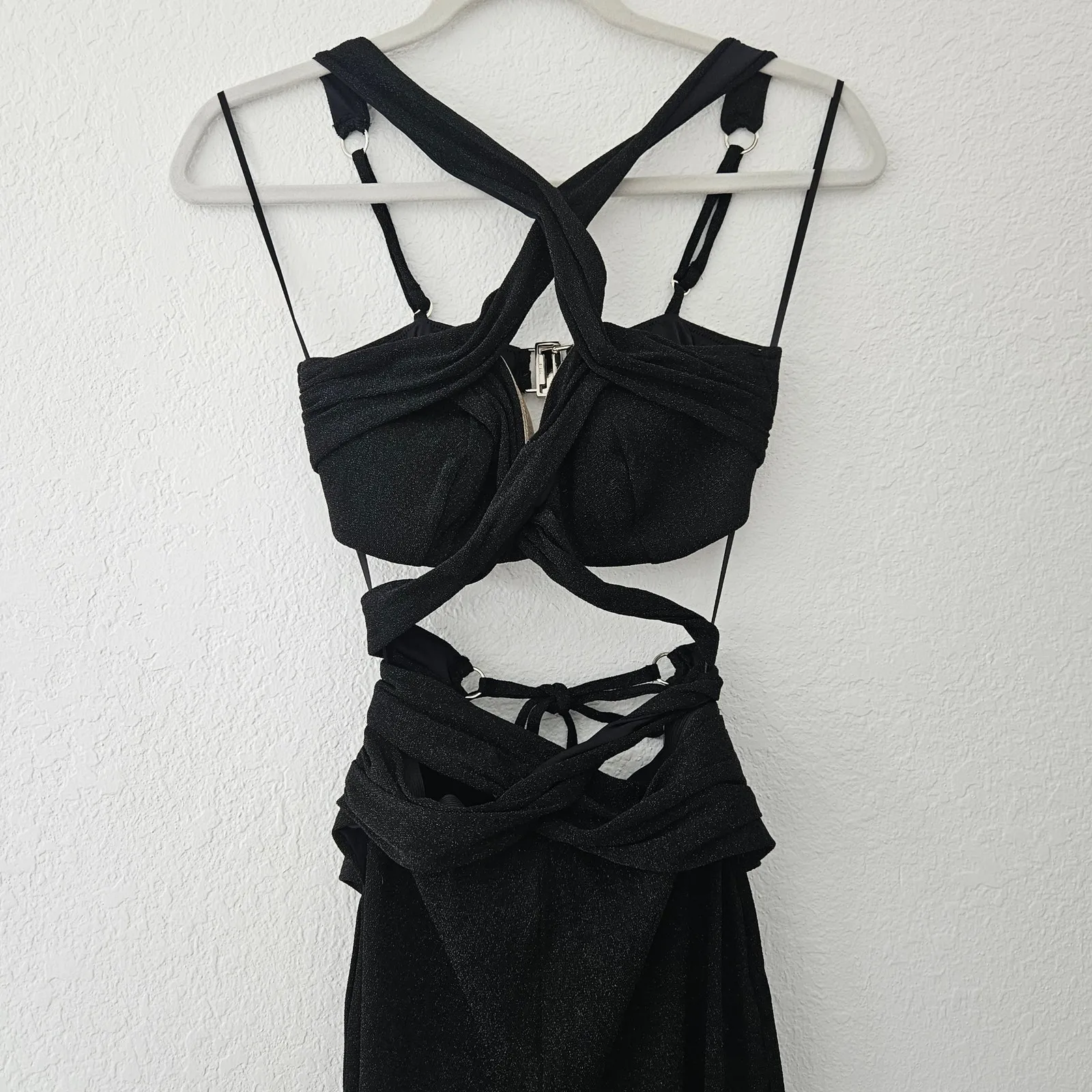 PatBO Lurex‎ Cut Out Jumpsuit Black Strappy Cat Suit Size 4 $595 - Image 5