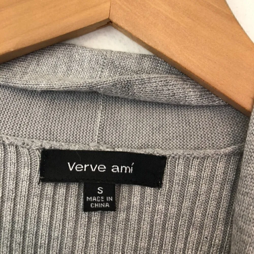 VERVE AMI Solid Gray Long Sleeve Open Front Rayon Classic Long Cardigan Sweater - Image 7