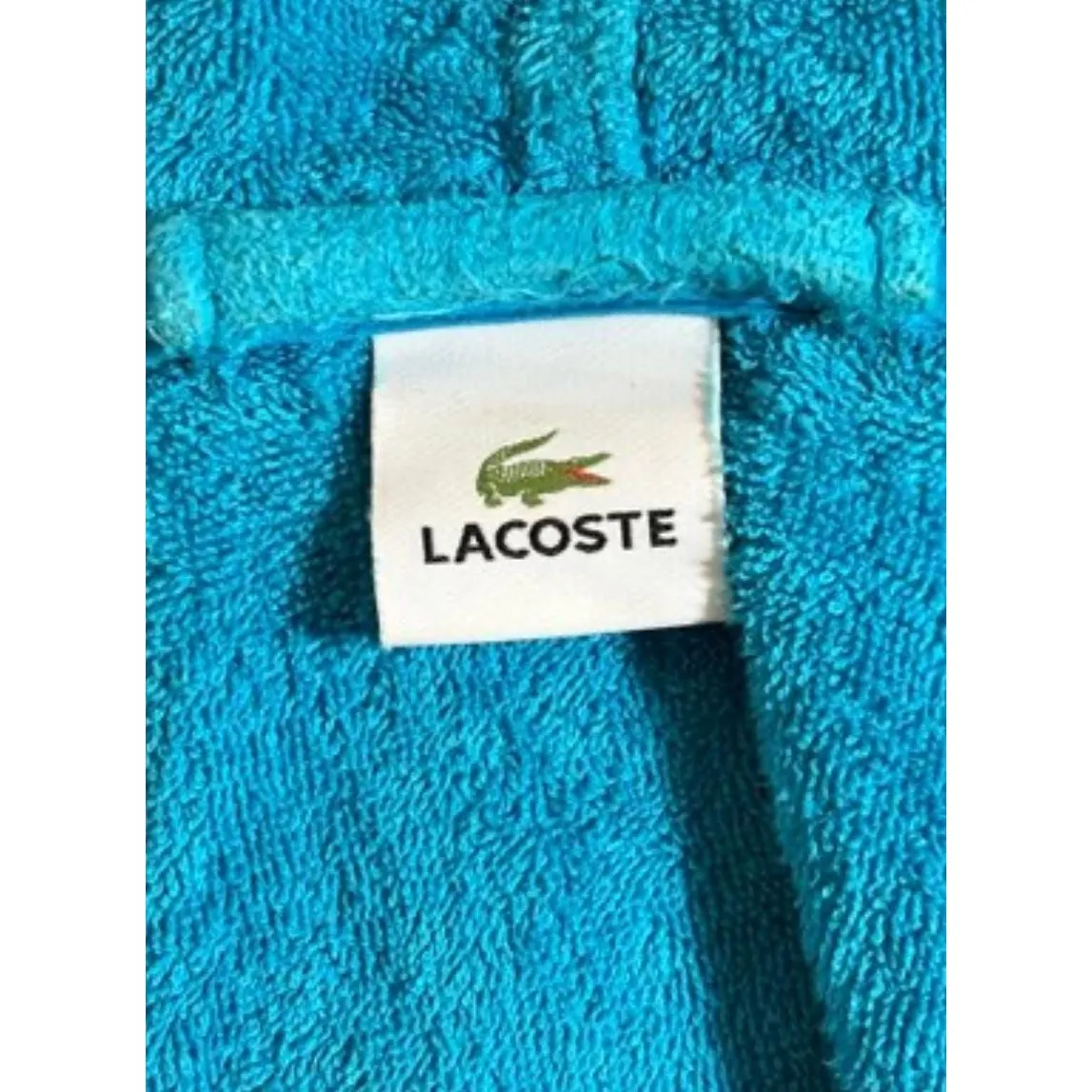 LACOSTE Blue Terry Cloth Hooded Bathrobe - Small/Medium - Image 4