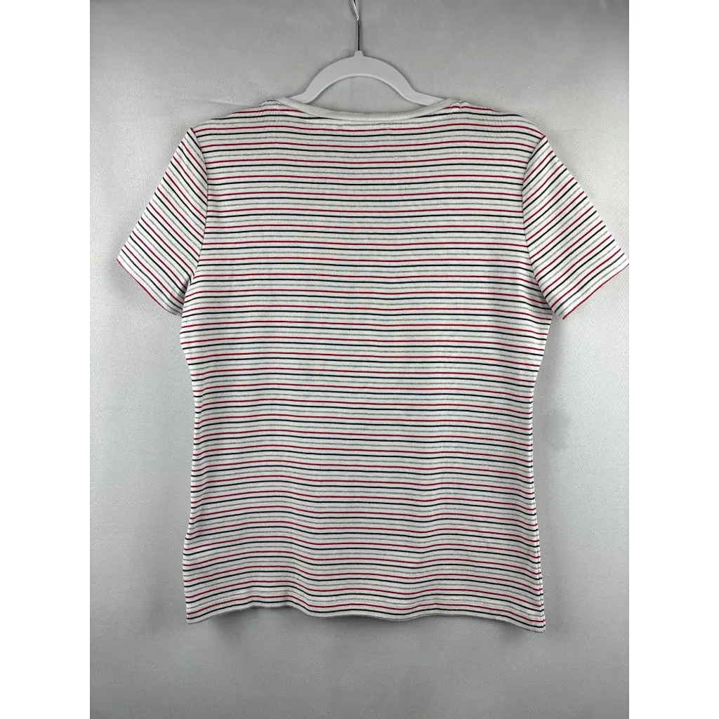 Tommy Hilfiger Womens Striped Crew Neck T-Shirt L/G 100% Cotton White/Red/Black - Image 4