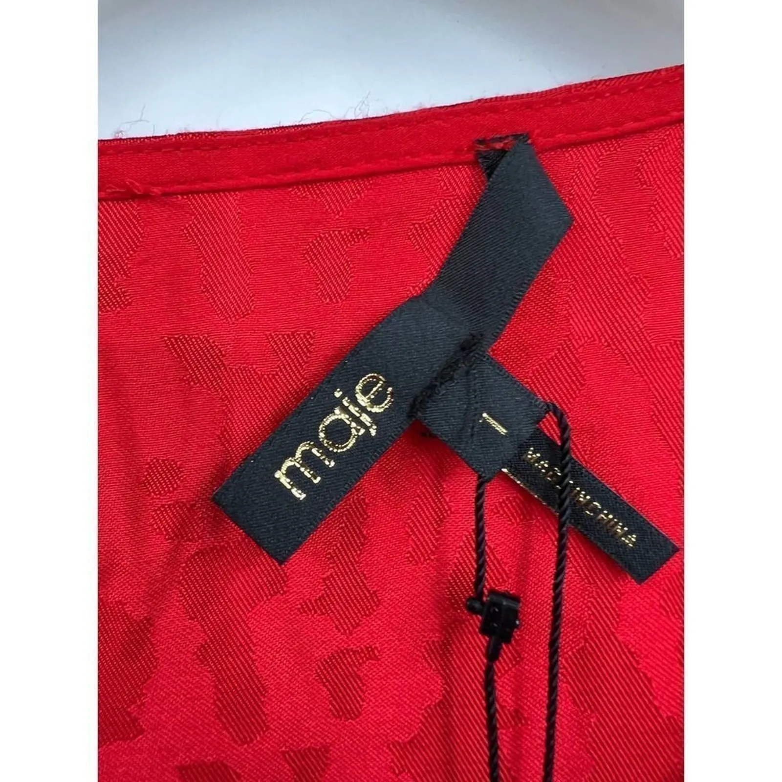 Maje Rimine Dress Womens Satin‎ Jacquard Red Long Sleeve VNeck Pullover Size S 1 - Image 3