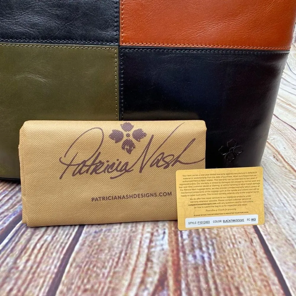 Patricia Nash Braden Tote Colorblock Black Tan Olive Leather NWT Dust Bag - Image 11