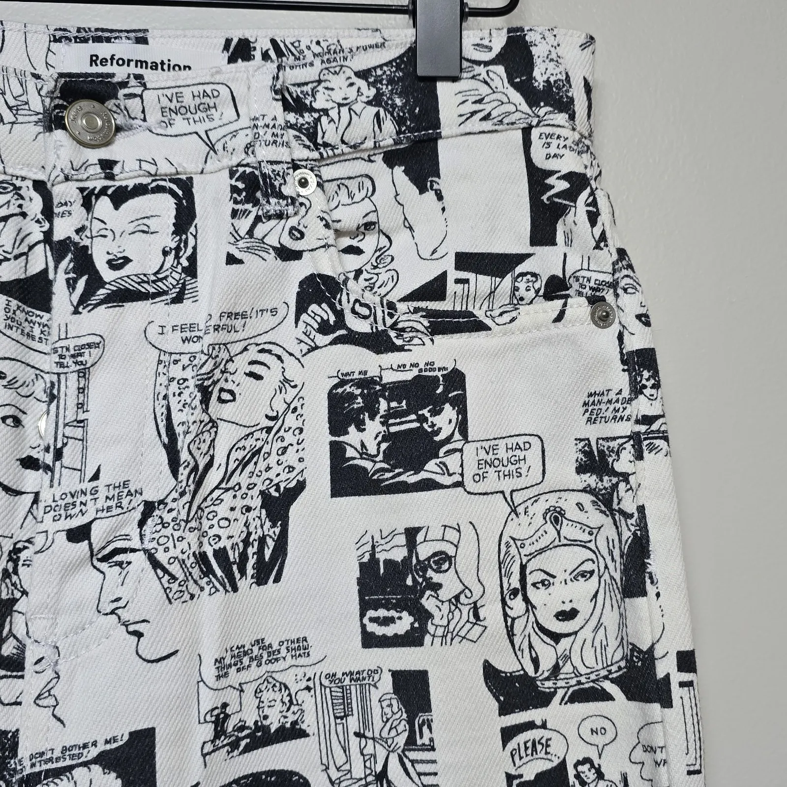 Reformation Newsprint Comic Jeans‎ 26 White Black Denim Straight Leg HIgh Rise - Image 2