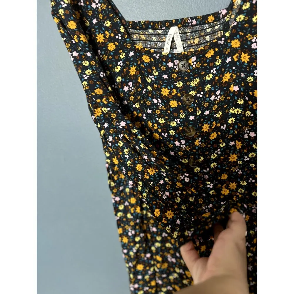 Vintage Mudd Ditsy Floral 2000s Short Dress Green Blue Butter Yellow Buttons - Image 2