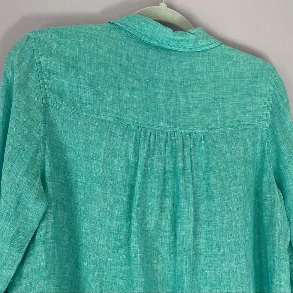 Sigrid Olsen 100% Linen Tunic Top S Collar Blue Roll Tab Long Sleeve Lagenlook - Image 7