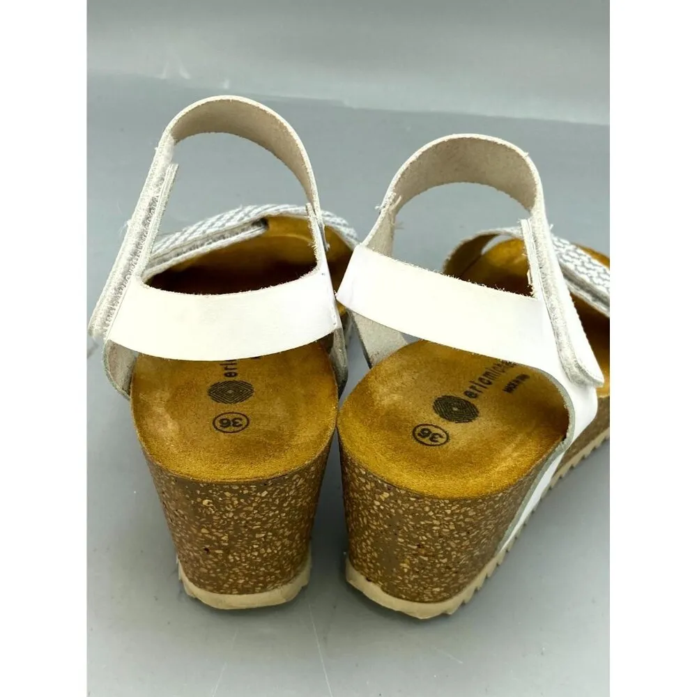 Eric Michael Gypsy Womens Sandal 6 White Cork Wedge Heel Adjustable Ankle Strap - Image 4