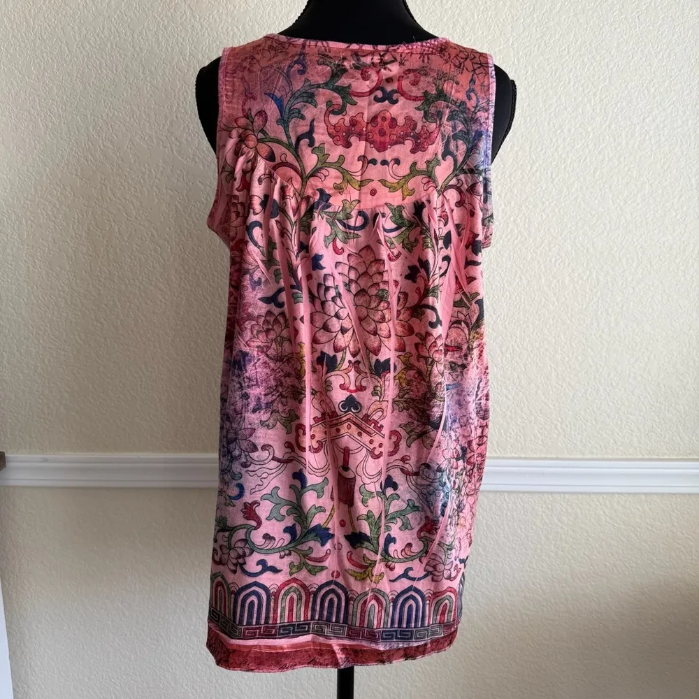 Boho Floral Pink Tank Top Resort Cruise Vacation Sleeveless Chic Flowy Medium - Image 6