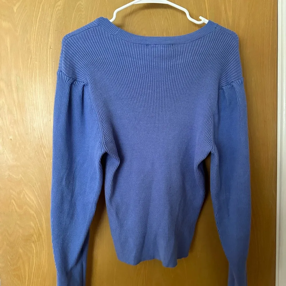 Y2K Knit Sweater with subtle puff shoulder/sleeve Blue Size L - Image 3