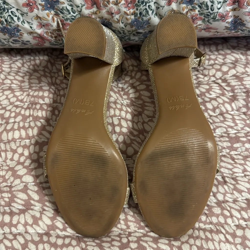 Ankis gold Open Toe Ankle Strap Chunky Heel Sandals 7 2.75 Inch heel - Image 4