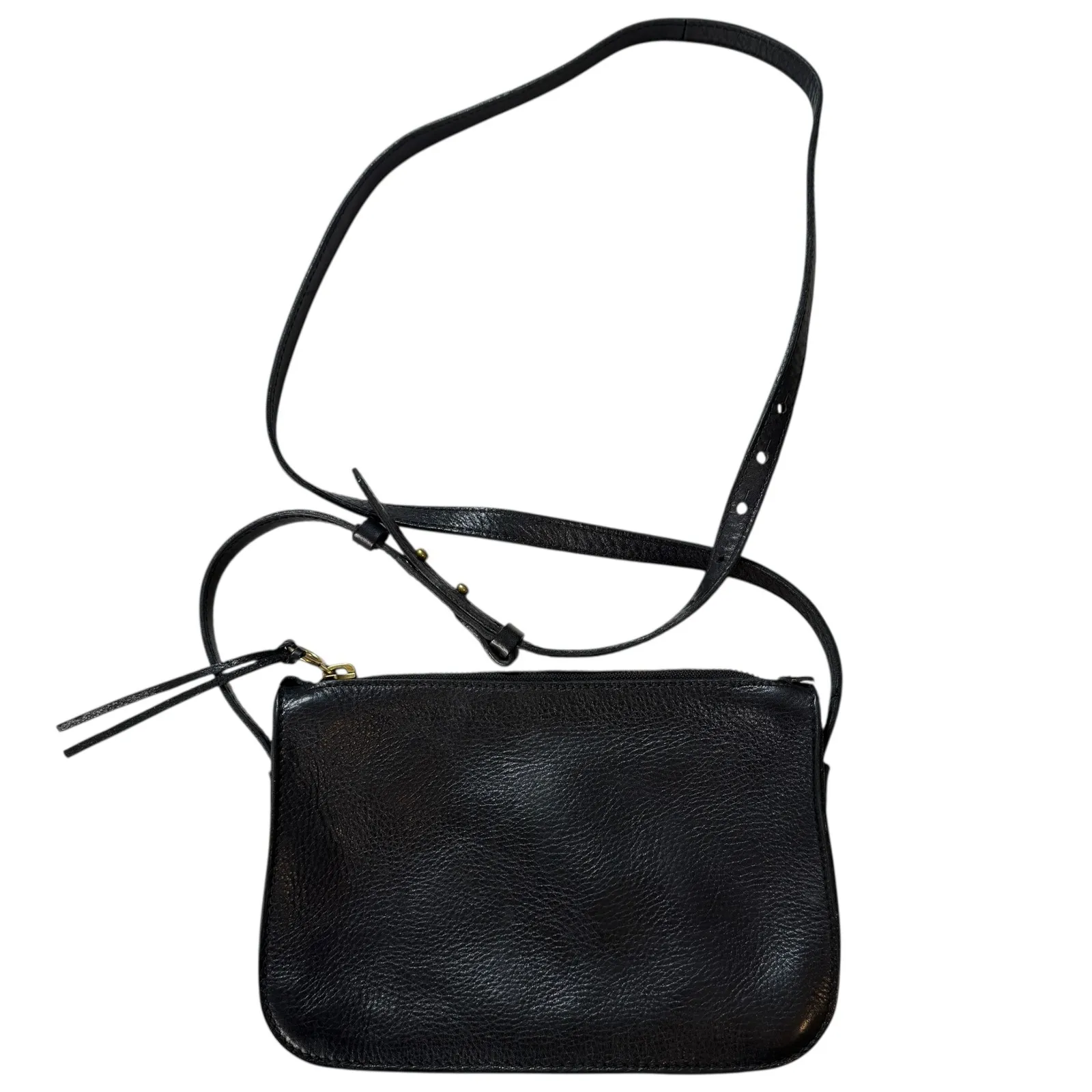 Madewell Black Leather Crossbody Bag Adjustable Strap Zip Top 100% Cow Leather - Image 2